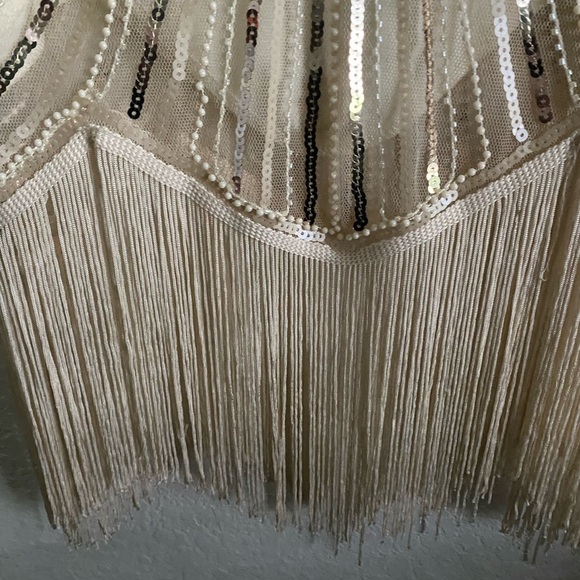 1920 Gatsby Retro. Style Beaded Sequin Fringe Cream Flapper Party Dress Size XS - Picture 7 of 16